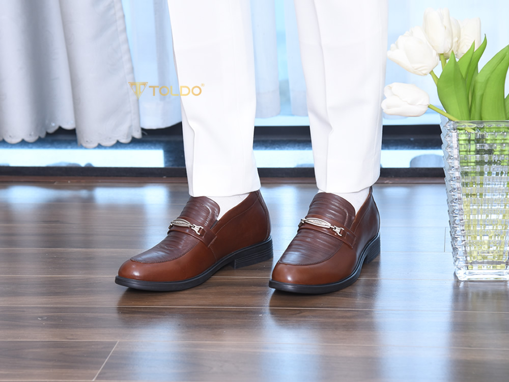 Giày lười cao 8cm da thật đế khâu